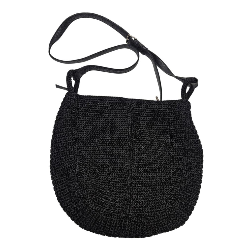 The Sak Hand Crocheted Hobo Classic Purse Shoulder Bag Black Large Crossbody